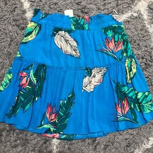Blue Tropical Print Tiered Mini Skirt